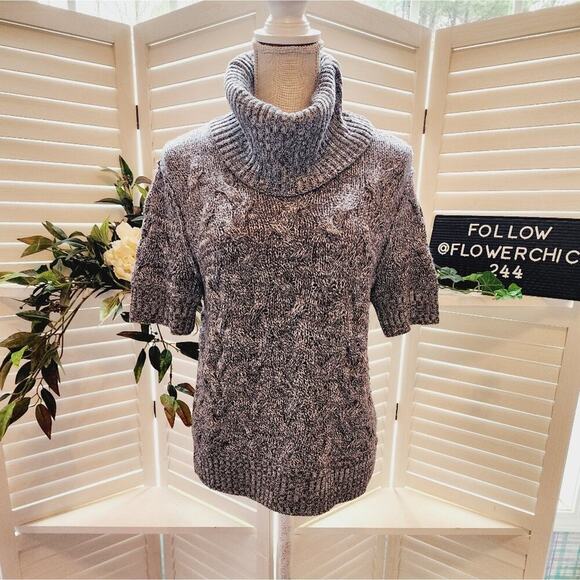 ALICE + OLIVIA 3/4 SLEEVE TURTLENECK GRAY CABLE KNIT SWEATER SIZE MED - Picture 1 of 6